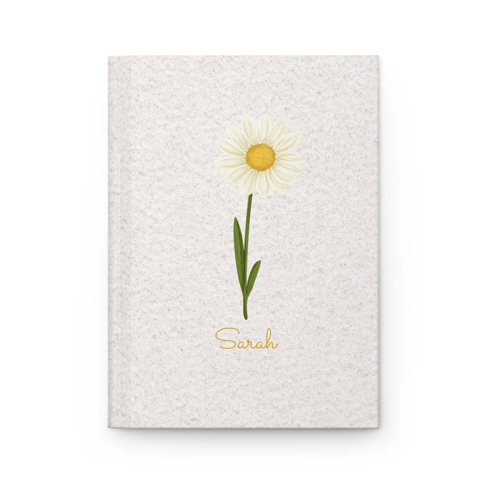 Floral Hardcover Journal Matte, April Daisy Flower Personalizable Notebook, Name Customization, Gift for Writers, Botanical Bullet Journal,