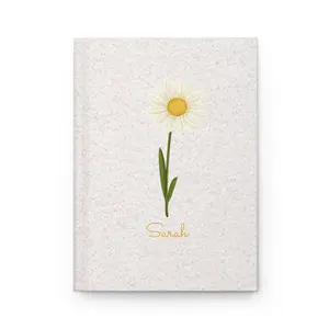 Floral Hardcover Journal Matte, April Daisy Flower Personalizable Notebook, Name Customization, Gift for Writers, Botanical Bullet Journal,