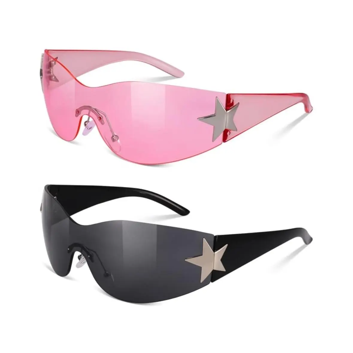 2 Pairs Rimless Y2K Sunglasses for Women Men, Trendy Wrap  display picture 3