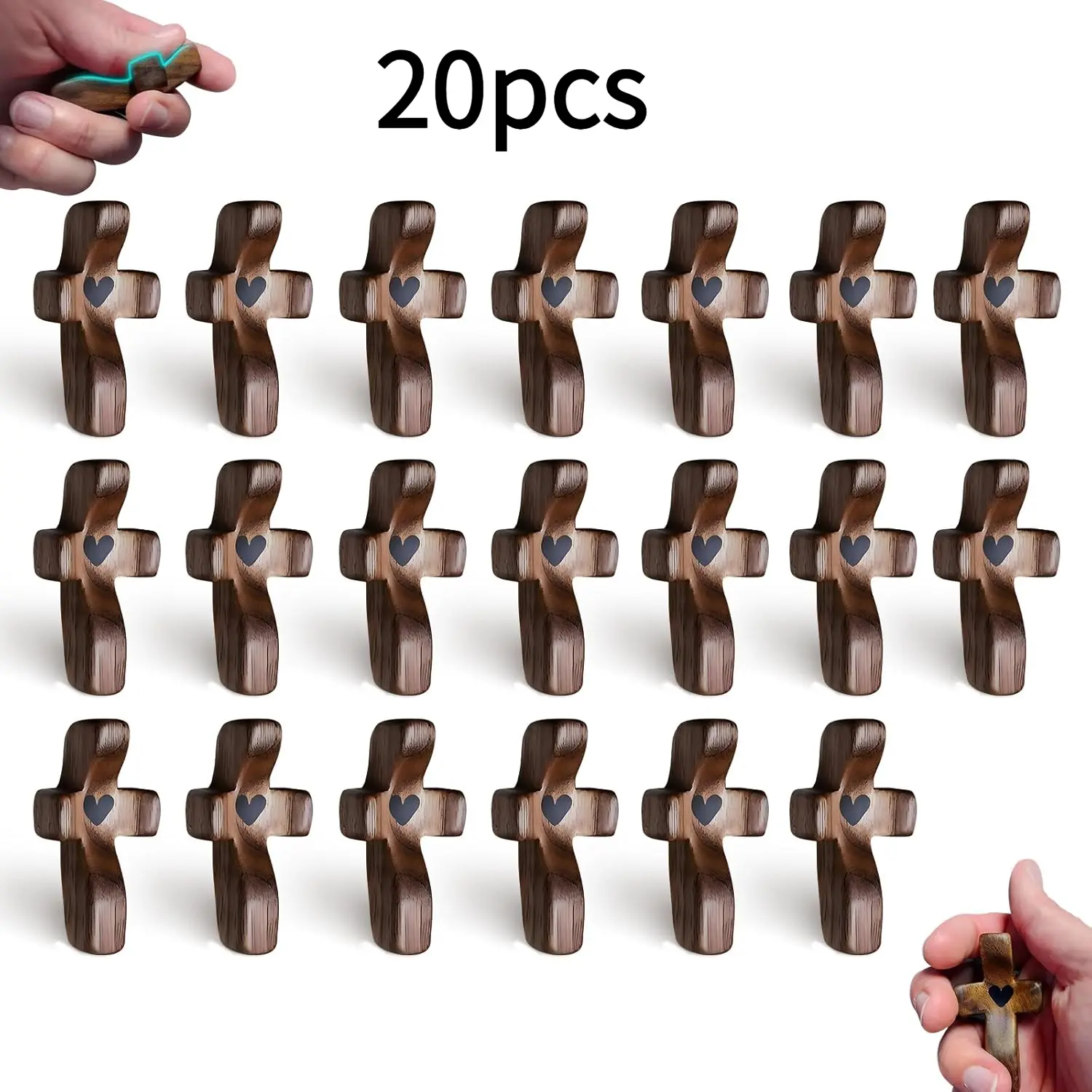 Handcrafted Plain Olive Wood Comfort Crosses - 3/5/10/20PCS Small Pocket Palm Prayer Crosses for Stress Relief, Fidget Use - Christian Easter Gifts, Church Giveaways - Mahogany Brown Religious Faith Decor, Home Supplies