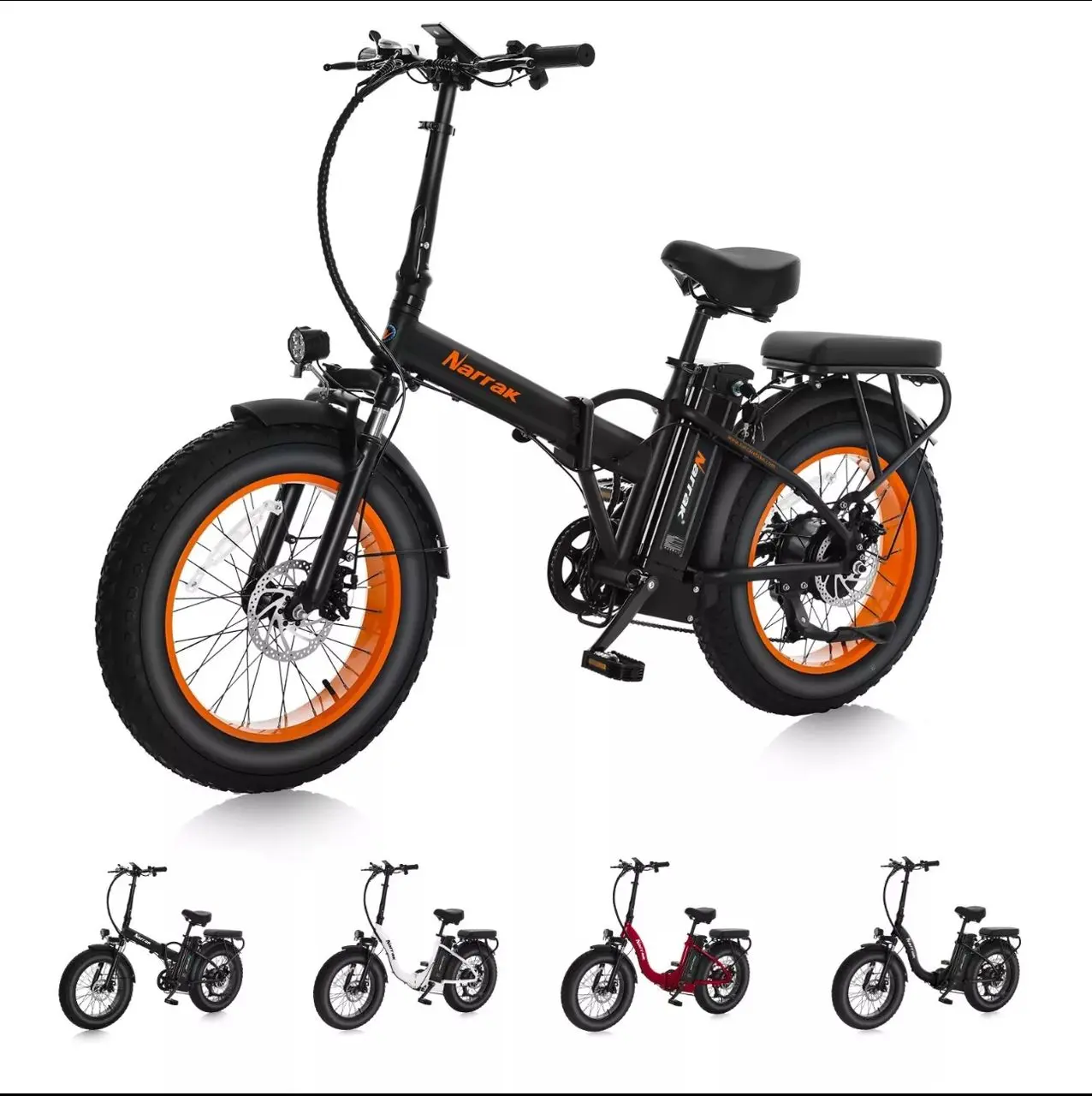 Narrak Fat Tire Folding Electric Bike - 20" x 4.0 Tires, 48V 13Ah Battery, 1100W Peak Power Sports & Outdoor Leisure Cycling E-Bike