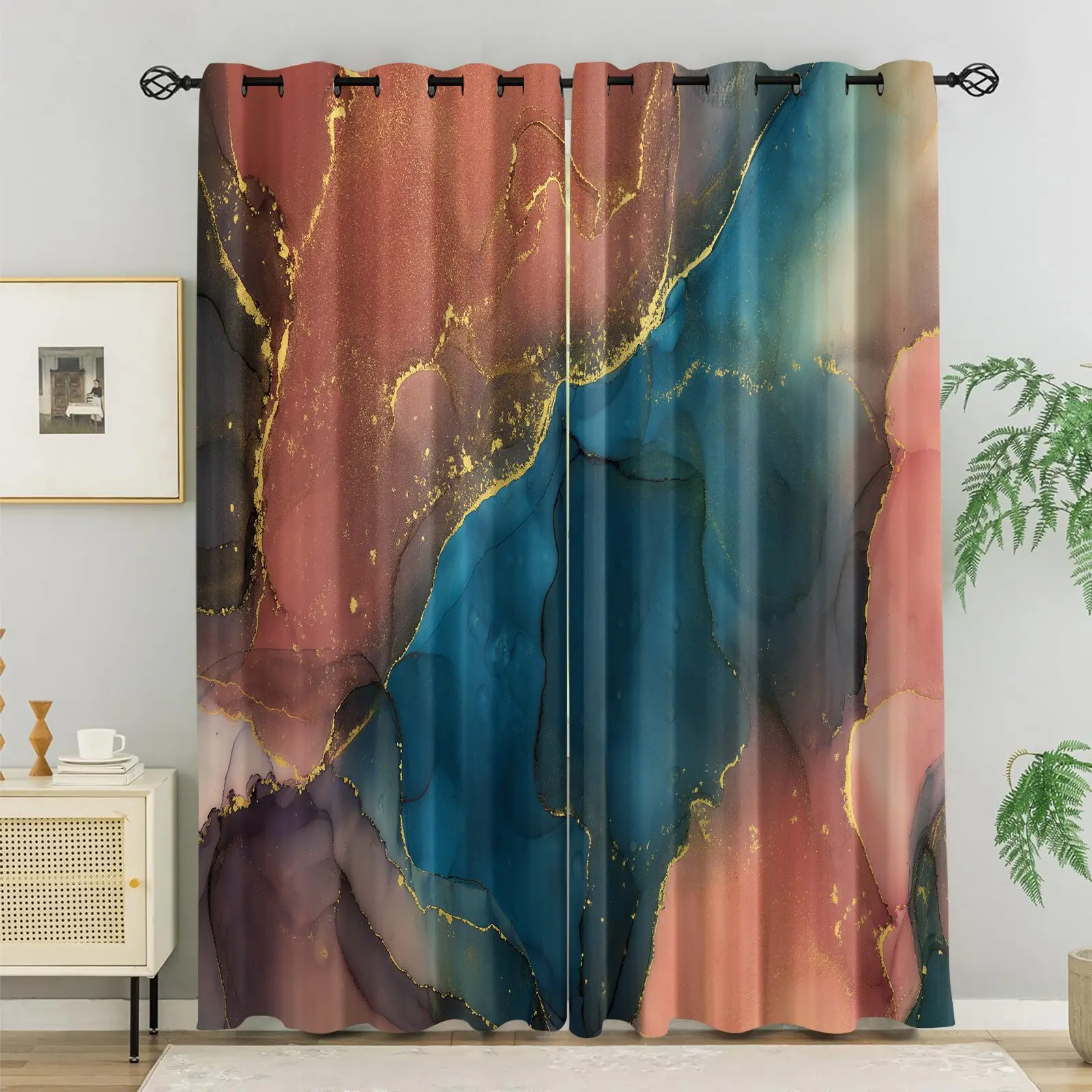 2 Pcs Marble Ink Print Window Curtains, Multiple Styles, Soft Thermal Insulated Durable, 85% Blackout Curtains for Bedroom Living Room, Ideal Gift Choice