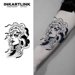 INKARTLINK Tattoo Tech, 2 Sheets Semi-Permanent Temporary Tattoos ,Medusa,Adult Art Design,Lasts 1-2 Weeks, Waterproof, Realistic Look, No Adhesive, No Reflection,For Man And Woman,Ideal for Swimming, Party