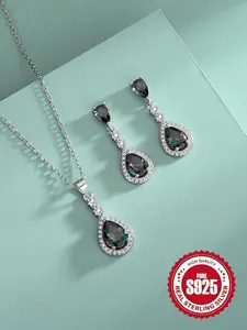 S925 Sterling Silver Fashionable Water Drop Shaped Artificial Gemstone Necklace & Earrings, Luxury Jewelry Set for Women, Trendy All-match & Exquisite Jewelry for Birthday Gift