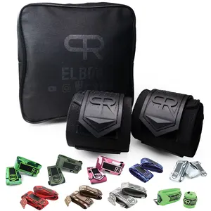 Elbow Wraps for Weightlifting - Heavy Duty Construction, 25% More Elasticity, Reinforced Stitching, Extra Wide Fastener, Easy to Adjust, All Black