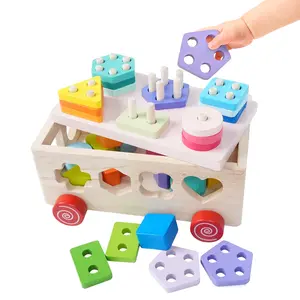 Edutree Wooden Shape Sorting and Stacking Toy 6-in-1 Montessori Peg Puzzle for Toddlers 1-3 Educational Activity Toy with Geometric Shape Cognition and Color Recognition