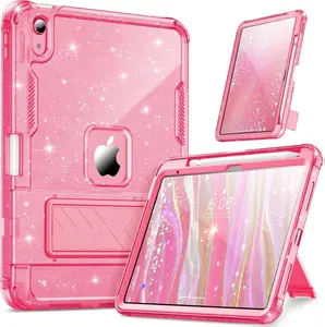 INFILAND StarClear Tablet Case | Glitter Semi-Transparent Protective Cover with Stand | Cute Shockproof Shell for iPad & Android Tablets