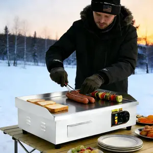 Garvee Commercial 22in Stainless Steel Half-Flat Top Griddle with 1700W Power, Includes 2 Shovels and 2 Brushes, Ideal for Home or Restaurant Use