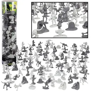 Zombie Action Figures (100ct) - Big Bucket of Zombies, Pets, Graves, and Humans for Playtime or Decorations - Great for Action Figure Collectors