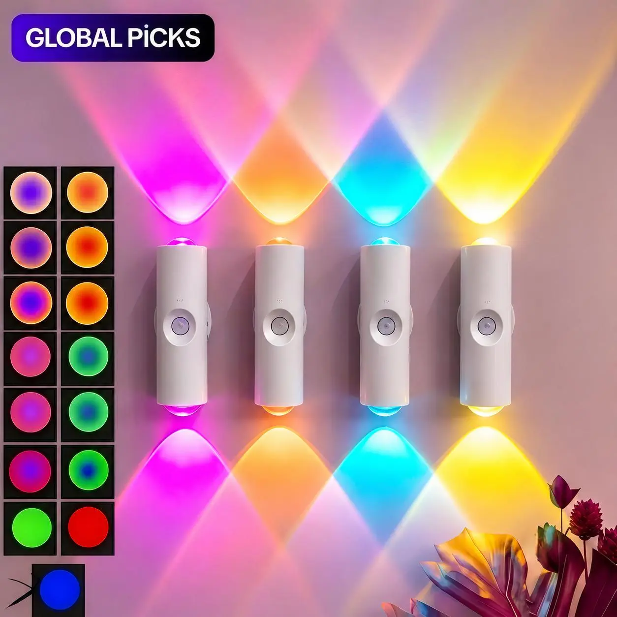 4-Pack Rechargeable RGB Gradient Wall Lamps, Dimmable Magnetic Stick On Ambient Night Lights, USB Charging Long Battery, ABS Frame for Gaming Room, Bedroom, Living Room, Hallway, and Home Wall Decor