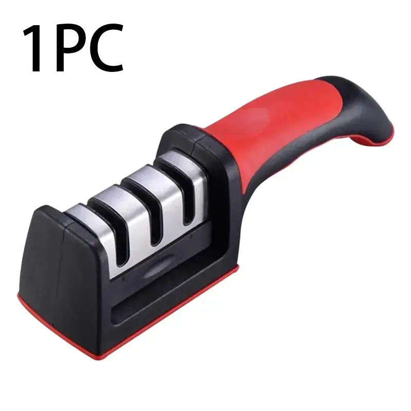 3-in-1 Knife Sharpener 3 Stage , Black+Red | Quickly Sharpens & Restores Dull Blades, Easy & Safe for Home Kitchen Use, Fits Most Knives and Scissors
