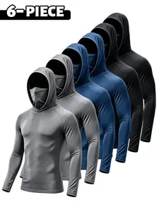 Men's 3/6-Pack Performance Hoodie Shirt with Built-in Face Mask - Moisture-Wicking Breathable Long Sleeve Sun Protection Athletic Gear for Gym, Running, Fishing & Outdoor Sports Loose