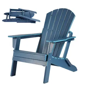 【GARVEE】Folding Oversized Adirondack Chair in Navy Blue, Weather-Resistant HDPE Material, Ideal for Outdoor Use on Patio, Porch, Deck, Garden, and Near Fire Pits