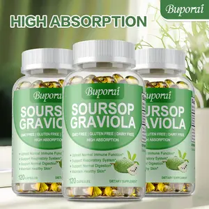 Buporai Soursop Dietary Supplement, 120 capsules per bottle, supports the health of the skin, digestive, respiratory, and immune systems. Suitable for both men and women, providing nutritional supplementation.