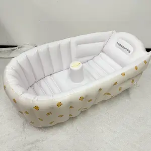 Newborn Baby Inflatable Swimming Pool, Cartoon Print Portable Baby Bath Tub, Cute Foldable Baby Bathtub for Infant Toddler Kids