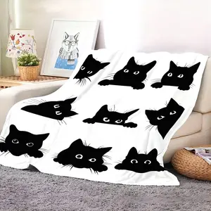 Kitten Fleece Blanket, Black and White, Breathable, Large Size - Soft, Comfortable and Warm Flannel Throw Blanket, Suitable for Sofa, Bed, Car, Office, Camping, Travel - All-Season Polyester Fleece Blanket Gift, Multiple Sizes Available