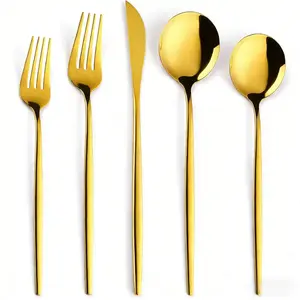 Gold Silverware Set, 20 Piece Stainless Steel Cutlery Flatware Set, Kitchen Utensil Sets for 4, Tableware With Knife Spoons And Forks Set, Satin Finished Polished