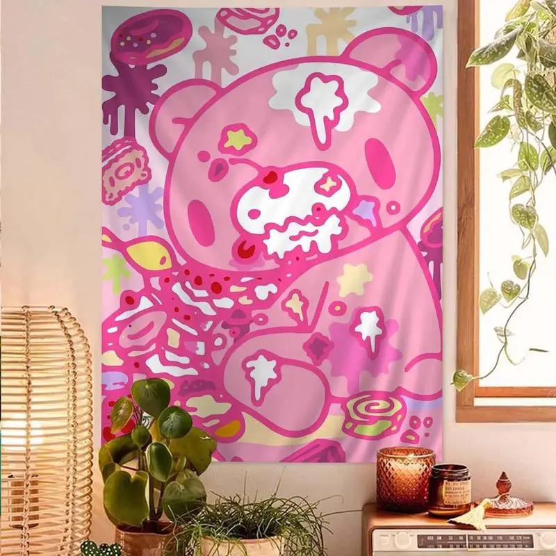 Cartoon G-Gloomy B-Bear Anime Light Cotton Tapestry - Funny Bohemian Wall Decor, Hippie Flower Bedroom Decor Cloth Wall Hanging for Home Dorm