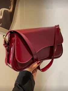 Lightweight Business Casual Flap Square Bag Burgundy Handbag for Teen Girls Women College Students Young Professionals Office Work Commute Travel Picnic Chic Crossbody Bag