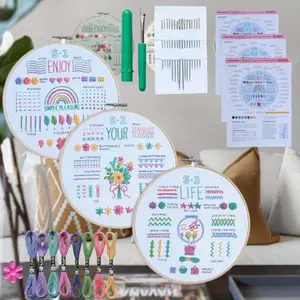 3 Pack Embroidery Kit for Beginners and Adults, with DIY Stamped Flower Patterns – Includes 1 Hoop, Color Threads, Tools, and Step-by-Step Instructions