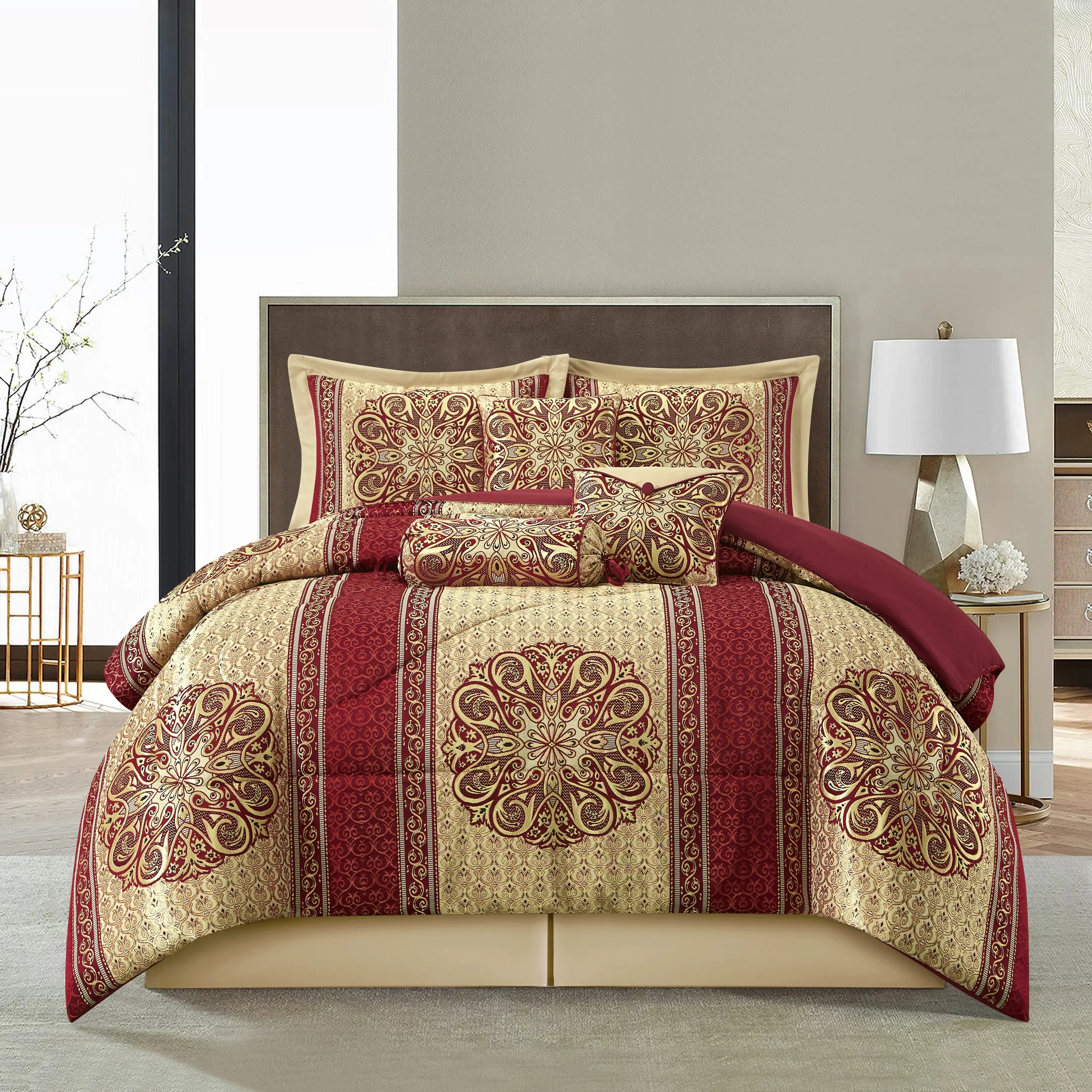 Myhand 7 Piece Damask Comforter Set Myhand 7 Piece Damask Comforter Set