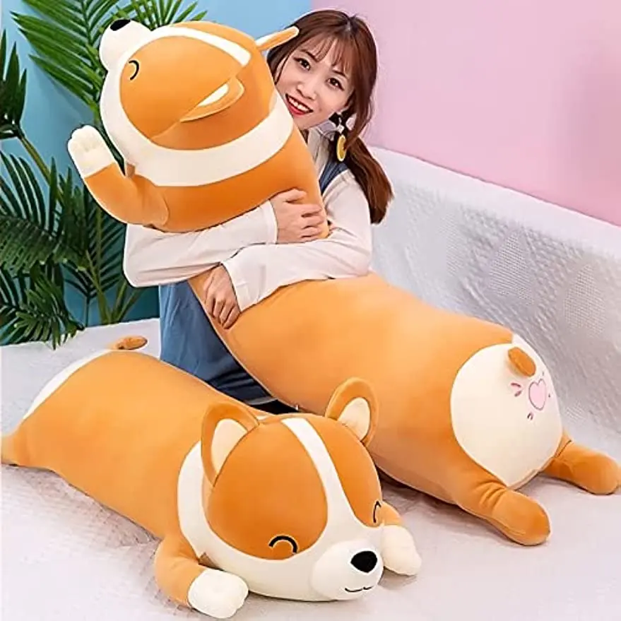 Snowolf Huggable Stuffed Animal Long Body Pillow - 23.6in/31.5in/39.4in/47in Sizes, Shiba Inu/Corgi/Akita Designs, Soft Plush Cushion, Oversized Toy for Kids & Adults, Summerwins Gift