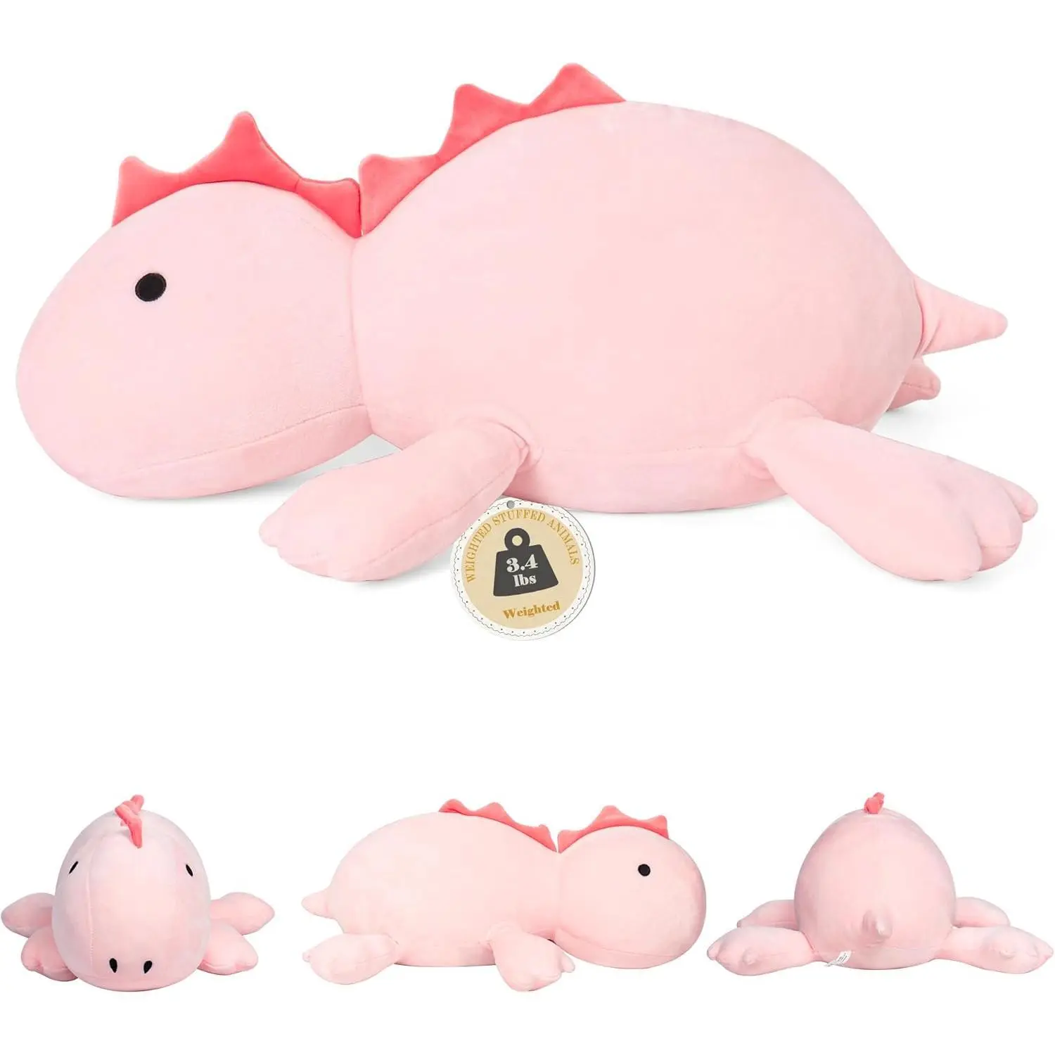 IdeaMeme 22-in Pink Dino Weighted Stuffed Animal, 3.5 lbs Unisex Companion Plush Pillow, Stress Relief Toy Gift for Kids