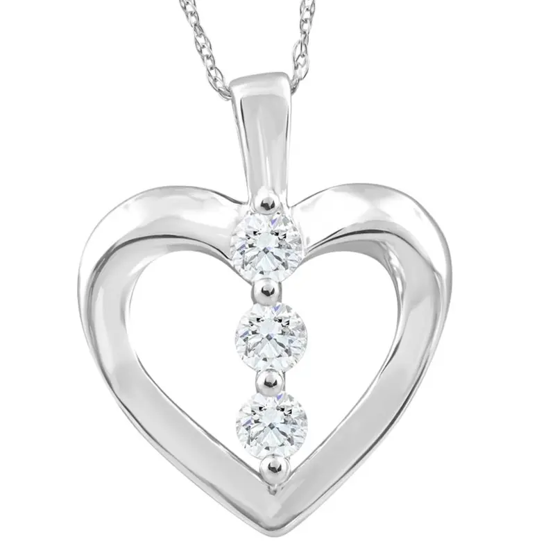 10K White Gold 1/3Ct T.W. Round Natural Diamond Heart Pendant Necklace