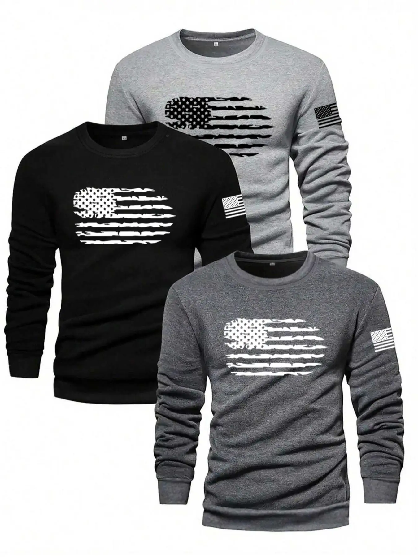 Men's American Flag Print Round Neck Patriotic Graphic Sweatshirt, Regular Fit Casual Long Sleeve Pullover for Daily Wear, Men's Top for Fall & Winter, Graphic Sweatshirts