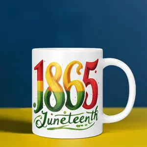 1pc 11oz Juneteenth 1865 Ceramic Mug - African Heritage Cup with 1865-1865 Date Design, Dishwasher & Microwave, Green/Yellow/Red Pan-African Colors, Reusable Gift for Men & Women, Birthdays, Juneteenth Celebrations