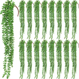8 Pcs Artificial Succulents Bulk Hanging Plants 24 Inches Large Fake String of Pearls Faux Plants Wall Greenery Decor for Garden Indoor Outdoor Decoration (Fresh Style)