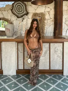 New Three-Piece Bikini Set, Sexy Vacation Style, Summer Bikini Beach, Triangle Cup Top with Metal Rings, Low Waist Shorts, Matching Wrap Skirt, Swimsuit for Beach