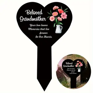 Acrylic Suncatchers Commemorative Plaque Pile Acrylic Cemetery Mark Black Commemorative Garden Pile Sympathy Cemetery Pile Outdoor Courtyard Cemetery Waterproof Cemetery Decoration, heart shape