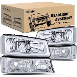 Nilight Automotive Car Headlights - Waterproof Headlight Assembly with Chrome Case, Reflector, Clear Lens for 2003-2006 Chevy Silverado, Avalanche 1500, 1500HD, 2500, 2500HD, 3500