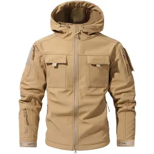 Men's Multi-Pocket Workwear Hooded Jacket, Wool Waterproof Jacket, Wool Design with 9 Slash Pockets, Men's Western Wear Top, Autumn Outdoor Hiking Sports Warm Coat casual fleece