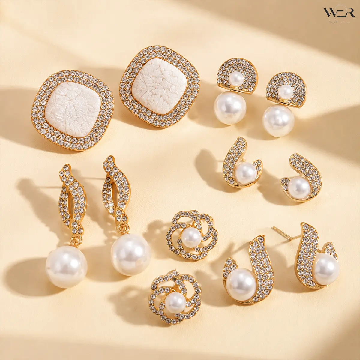 Pearl Earrings CZ Pearl Earrings Gold Pearl Earrings Rhinestone Pearl Earrings Drop Pearl Earrings for Women Everyday Wear Gift