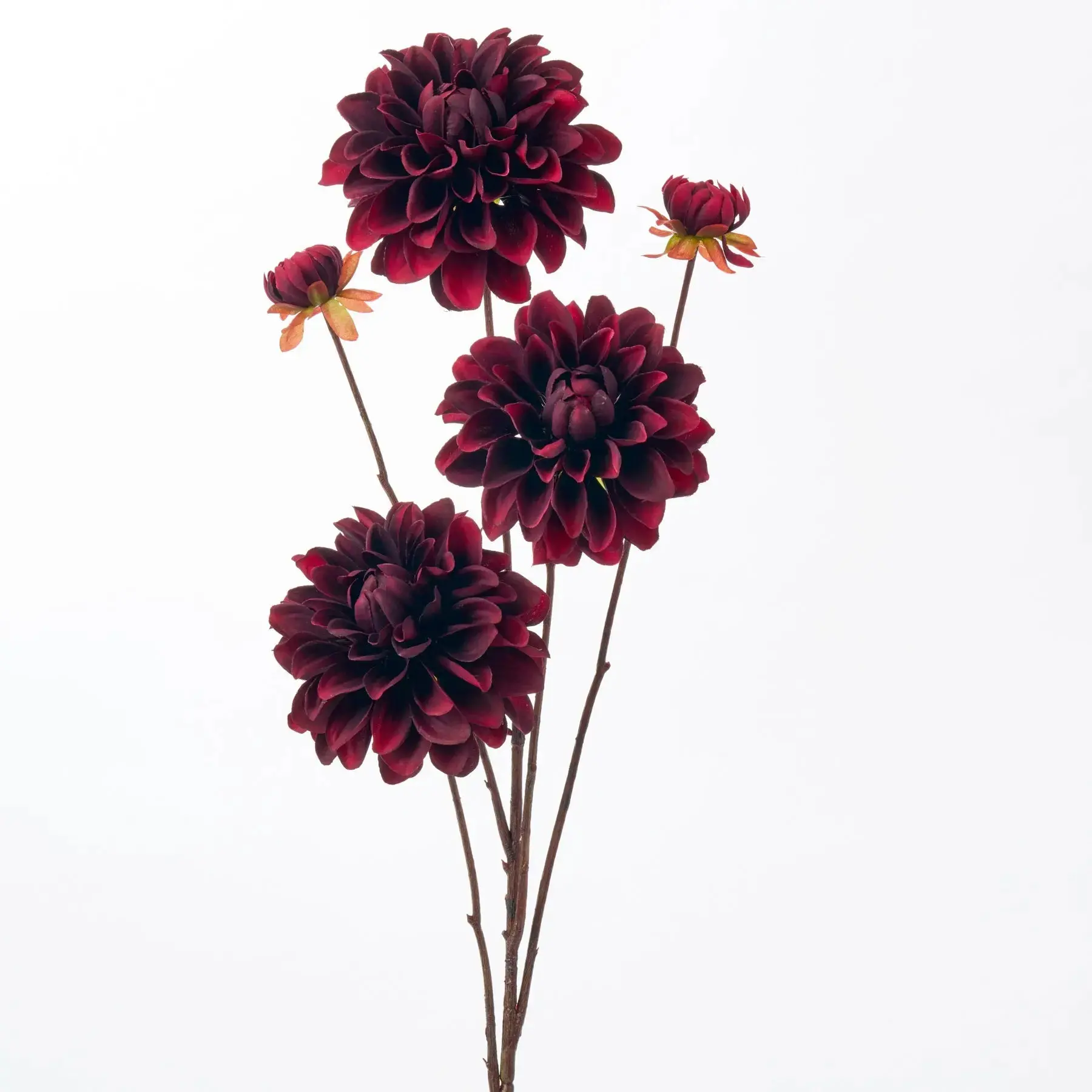 35in Dark Maroon Silk Fabric Artificial Dahlia Bouquet - Wired Stems, Bloom, Bud, Leaf Accents, Realistic Look Decorative Floral Arrangement Centerpiece for Home Decor, Botanical Aesthetic Floral Decorative Flowers, Plants & Fruit, Artificial Bouquets