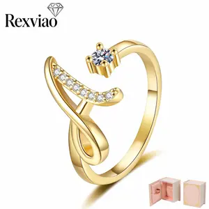 Rexviao Women's A-Z Cubic Zirconia Initial Ring, Personalized Artificial Gemstone Jewelry, Daily Wear Accessory, Comes with a Beautiful Gift Box (Ideal for Friends), Rings