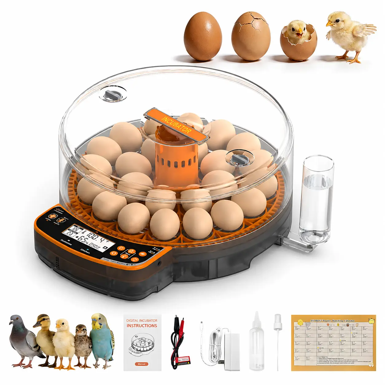 24 Egg Smart Incubator – Auto Egg Turning & Humidity Control, High Hatch Rate Poultry Hatcher Machine for Chicken Duck Quail Eggs, Easy Water Refill Farm & Kids Educational Incubator Fully Automatic Egg Incubator with LED watering