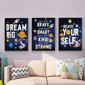 3pcs Outer Space Room Decor Astronaut Wall Art Inspirational Space Wall Decor Bedroom Playroom Decoration Canvas Prints