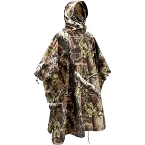Camouflage rain poncho hooded waterproof camo raincoat with blind pattern for hunting hiking camping fishing