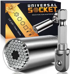 Universal Socket Tool Set with Power Drill Adapter - Father's Day Gift for Dad, Husband, Men - Fits Most Nuts & Bolts 7-19mm