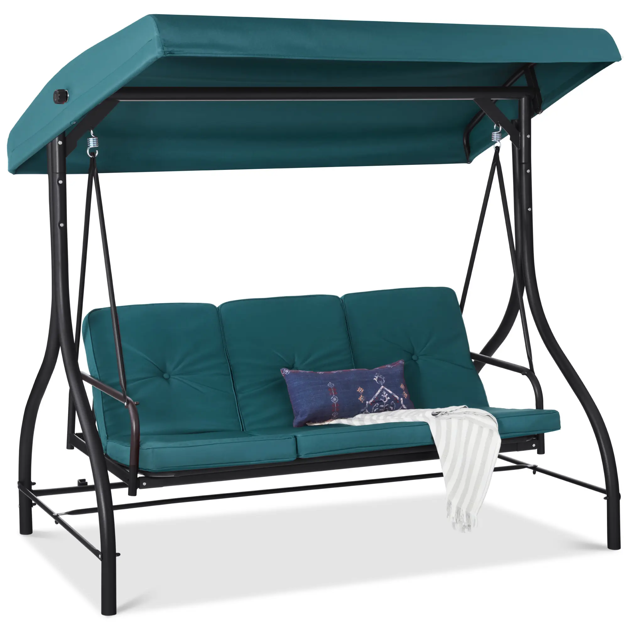 Best Choice Products 3-Seat Outdoor Converting Canopy Swing Glider Patio Hammock w/ Removable Cushions