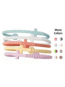 5Pcs Cute Random Color Hand Strap Thin Cross Silicone Bracelet New Fashion Bracelets Accessories Gifts Fashion Cross Bangle Cross Beads Bracelet Trendy Fashionable Accessories