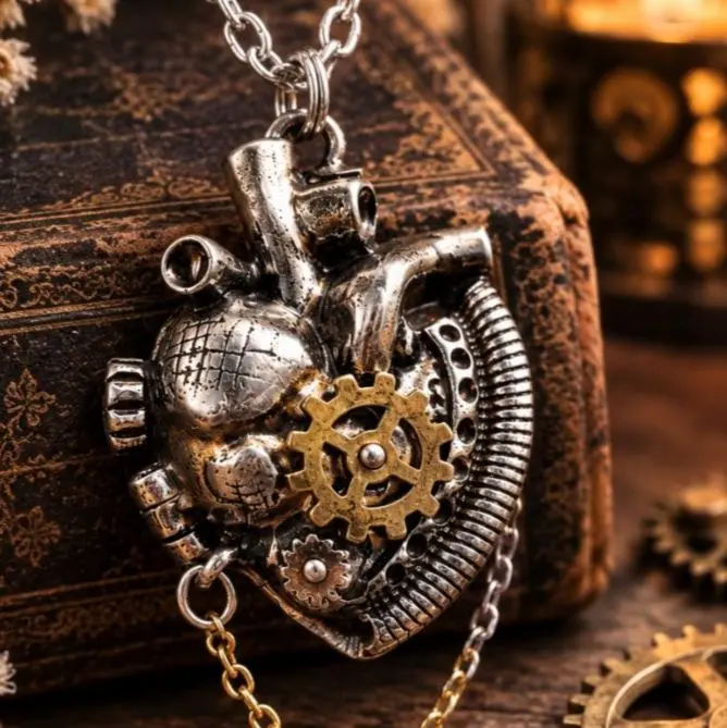 Steampunk Clockwork Heart Locket on a Silver Steel Chain Handcrafted