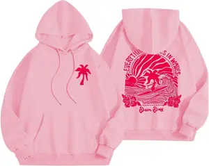 Pink Surf Wave Puff Hoodie for Girls, Trendy Beachy Aesthetic Graphic Sweatshirt, Cute Coastal Vibes Pullover for Teens