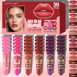 Miss FactorX High Shine Lip Gloss Set - 30 Pieces Box with 6 Flavors Moisturizing & Glossy Lipgloss Enhancing Lip Color Unique Gift for Women Hydrating Moisturizer