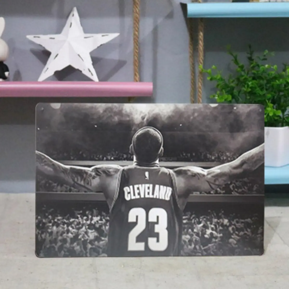 NBA Star LeBron Raymone James Poster Metal Sign Decor Metal Wall Art Poster Tin Painting Decorative Plaque Metal Tin Sign Stylish Door Sign Metal Decoration Hanging Picture for Living Room 12x8 Inch