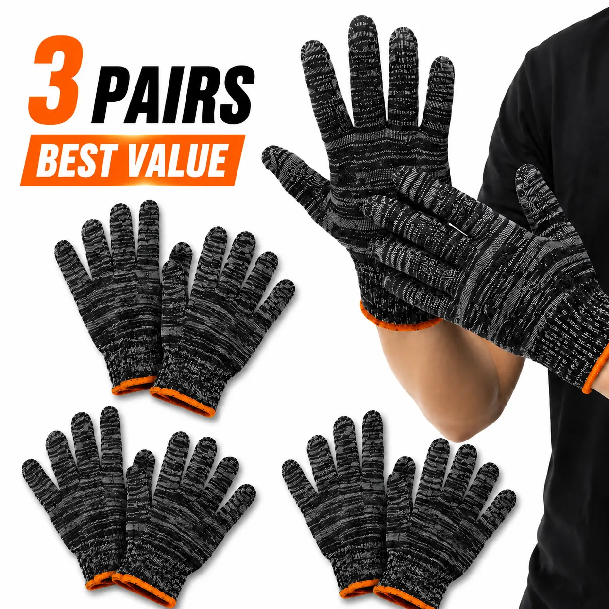 3 Pairs Unisex Work Gloves, Stretch Knit Gardening Gloves with Strong Grip, Breathable Multi-Purpose Gloves for Gardening, DIY, Home & Workshop