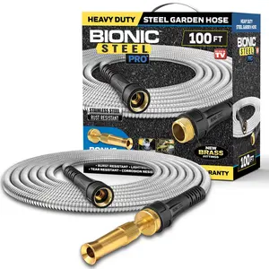Bionic Steel PRO - 5/8 in. Heavy-Duty Stainless Steel Garden Hose with Brass Fittings - 25', 50', 75', 100', & 125'
